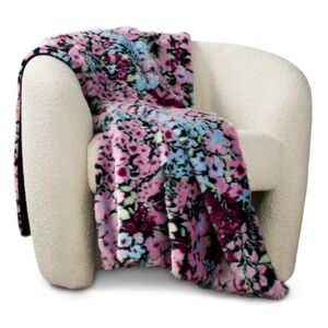 Aqua Floral Faux Fur Throw, 50 X 70 - Exclusive NWT $138